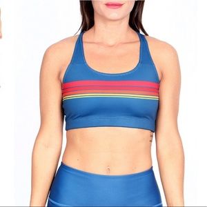 POPRAGEOUS PopActive Retro Sunset Stripes Teal Aurora Bra